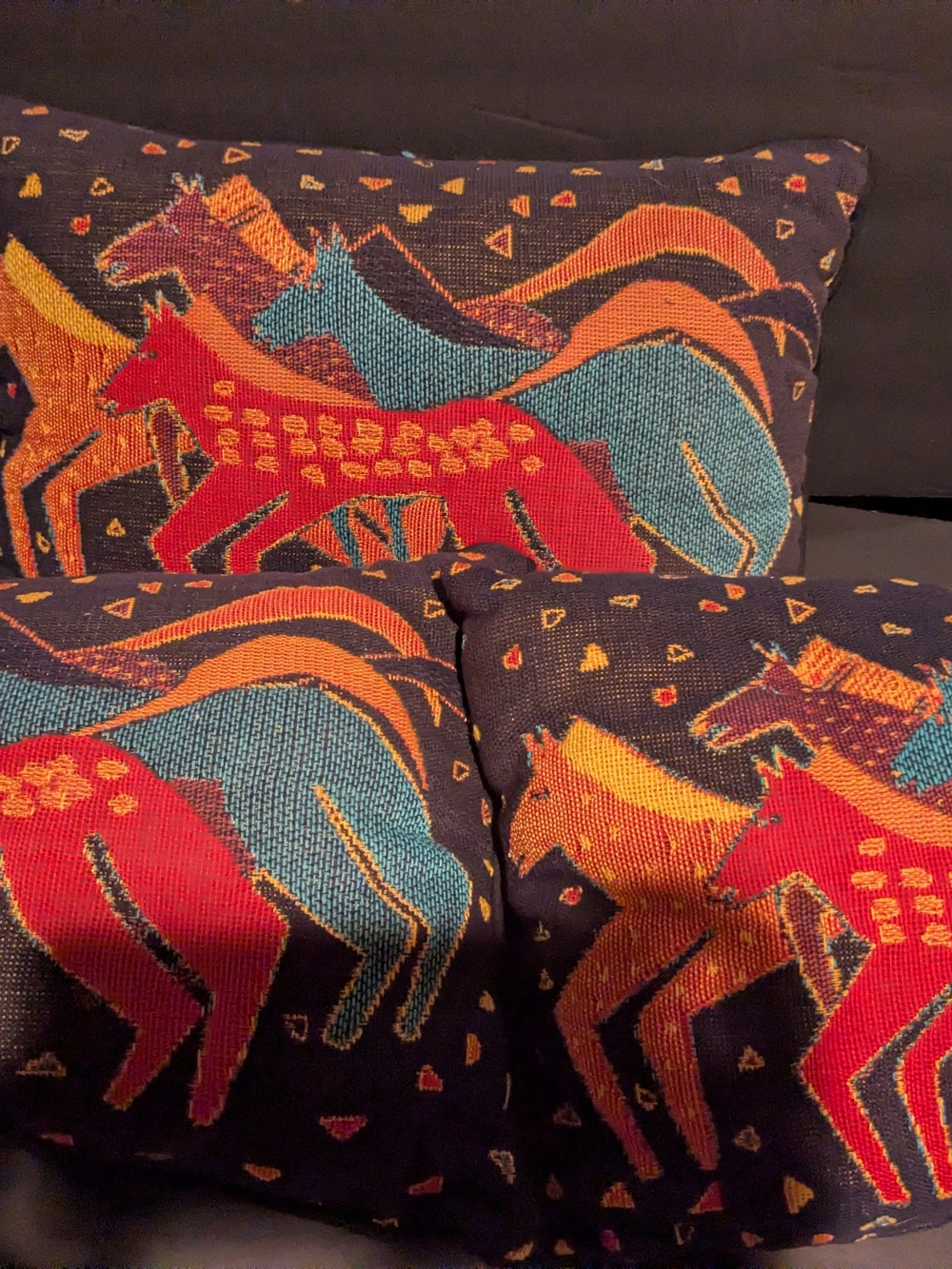 Vibrant Horse Tapestry Throw Pillows - Set Of Three